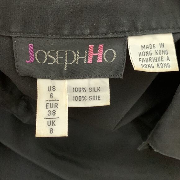 Vintage 80s Joseph Ho Black Silk Beaded Shoulder Long Sleeve Button Up Shirt Top - Picture 5 of 5